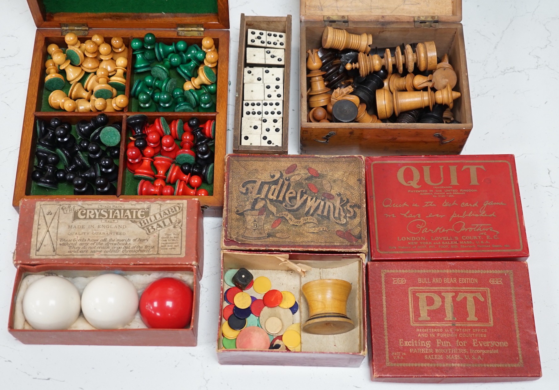 A collection of Victorian and Edwardian games, including Minoru, Revers, Jiggle-Joggle, Magnetic Fish Pond, gig saw puzzles and part chess sets, etc.